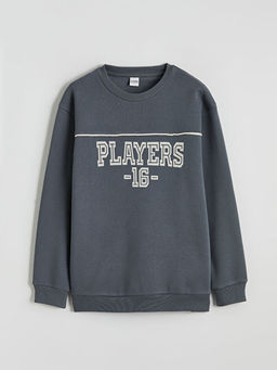 Bask?l? Erkek ?ocuk Kal?n Sweatshirt