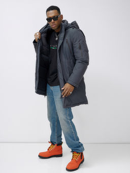 Парка мужская зимняя удлиненная темно-серого цвета 8385TC