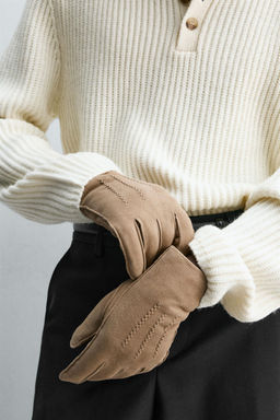 CONTRAST LEATHER GLOVES - Zara фото 2