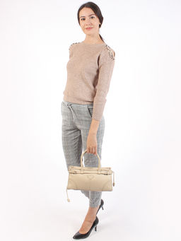 LACCOMA сумка НИ8073-темно-бежевый натуральная кожа хлопок фото 2