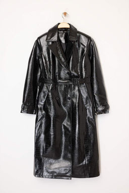 Trendyolmilla Siyah Regular Kemerli Trenckot TWOAW25TR00001  фото 8