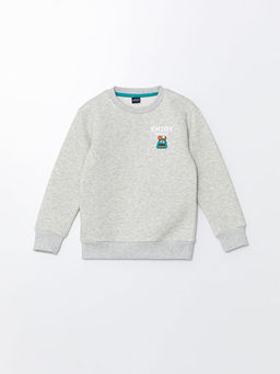 Bisiklet Yaka Bask?l? Uzun Kollu Erkek ?ocuk Sweatshirt
