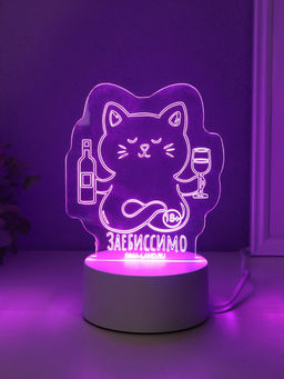 Светильник 3D RISALUX «Кот с вином. Заебиссимо», LED-ночник, RGB, от сети, 9.5×11.8×14.7 см