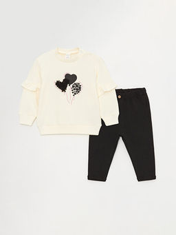 Bisiklet Yaka Uzun Kollu Bask?l? K?z Bebek Sweatshirt ve Pantolon 2li Tak?m