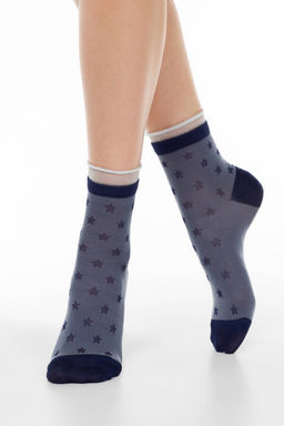 Цена за 2 пары. Носки Короткие CONTE Носки CLASSIC из вискозы с глянцевым рисунком и декоративной прозрачной сеткой джинс