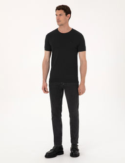 Siyah Slim Fit Bisiklet Yaka Triko T-shirt