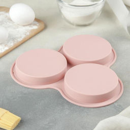 Форма для выпечки Доляна «Круг», силикон. 23×19.5 см, 3 ячейки (d=10 см), розовая