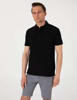 Siyah Slim Fit %100 Pamuk K_vr_lmaz Amerikan Pike Polo Yaka Basic Ti__rt