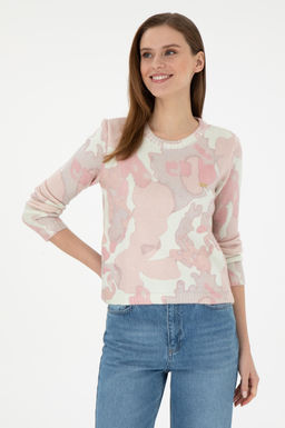 Женский свитер лососевого цвета с круглым вырезом Неожиданная скидка в корзине