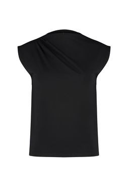 Siyah Kay?k Yaka S?f?r Kol Buzgulu Orme T-Shirt TWOSS24TS00051