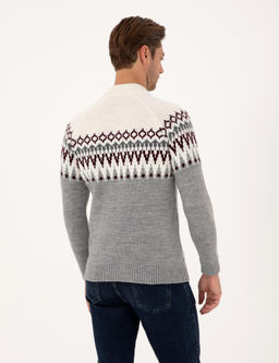 A__k Gri Melanj Slim Fit _eyrek Yaka Triko Kazak - Pierre cardin фото 5