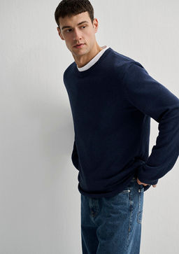 Bisiklet Yaka Lacivert Kazak - Mavi фото 4