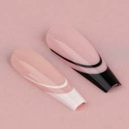 Накладные ногти для взрослых Черно-белый френч, 24 шт., клеевые пластины, форма балерина, глянцевые - Beauty fox фото 5