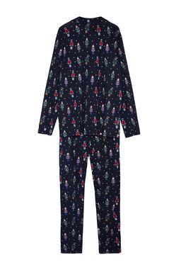 TRENDYOL MAN Lacivert Y?lbas? Temal? Gomlek Yaka Regular fit Orme %100 Pamuk Pijama Tak?m? TMNAW24PT00048 - Trendyolmilla фото 5