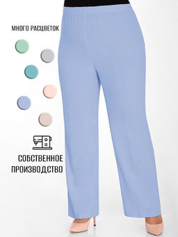 Брюки голубые летние на резинке из льна