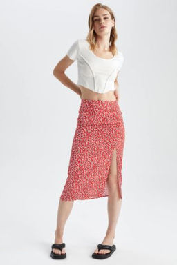 Regular Fit Cicek Desenli Y?rtmacl? Midi Etek