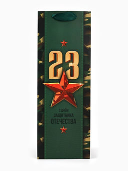 Цена за 2 шт. Пакет подарочный ламинированный под бутылку, упаковка, «С 23 февраля», 13×36×10 см
