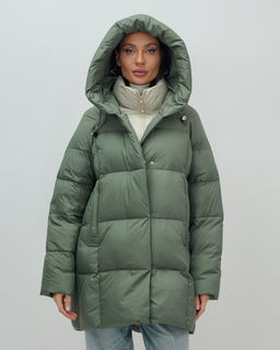 Куртка двубортная женская зимняя с капюшоном цвета хаки 7736Kh Бренд: Visdeer  фото 8