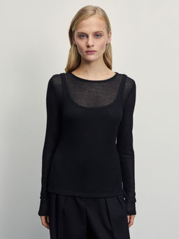 Двухслойный лонгслив в рубчик / Zarina  фото 3