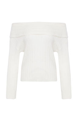 Ekru Yumusak Dokulu Carmen Yaka Triko Kazak TWOAW25KZ00076 - Trendyolmilla фото 6