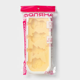 Форма для мороженого с крышкой Доляна Новый год, силикон, 24?10?3 см, 4 ячейки, с палочками, жёлтая