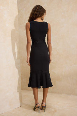 Siyah Dantel Detayl? Dokuma Midi Astars?z S?k/Gece Elbise TPRSS26EL00014 - Trendyolmilla фото 4