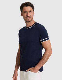 Lacivert Slim Fit %100 Pamuk Bisiklet Yaka Triko Ti__rt
