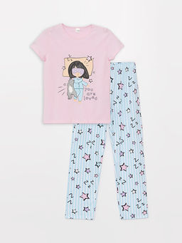 Bisiklet Yaka Bask?l? K?sa Kollu K?z ?ocuk Pijama Tak?m?
