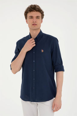 U. S. Polo Assn / Мужская темно-синяя базовая рубашка с длинным рукавом - U.s. polo assn фото 3