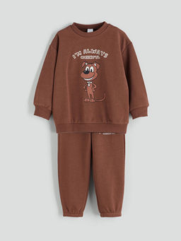 Bask?l? Erkek ?ocuk Sweatshirt ve E?ofman Alt 2li