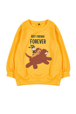 Sar? Erkek Cocuk Mevsimlik-Ince Hayvan Desenli Bisiklet Yaka Orme Sweatshirt TKDAW25SW00005