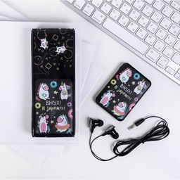 Набор наушники вакуумные и внешний аккумулятор 5000 mAh Единорог