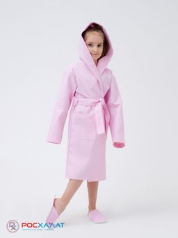 Детский вафельный халат с капюшоном светло-розовый В-07 (8)