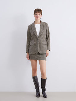 V Yaka Ekose Kad?n Ka?e Blazer Ceket
