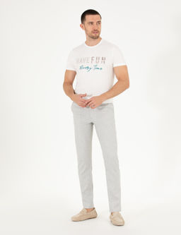 Gri Keten Kar___ml_ Jogger Kuma_ Pantolon