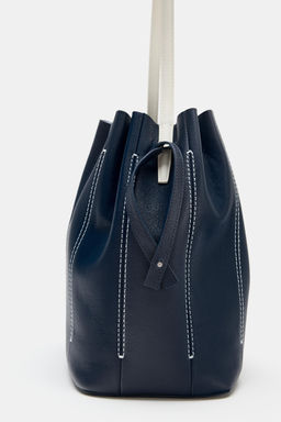 BOLSO DE HOMBRO PIEL COMBINADO / Azul Marino - Zara фото 7