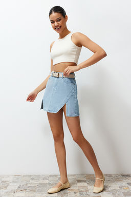 TRENDYOLMILLA Limited Edition Mavi More Sustainable Y?rtmacl? Mini Denim Etek TWOSS23ET00347  фото 13