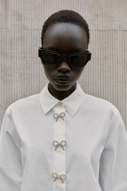 POPLIN SHIRT WITH RHINESTONE BUTTONS