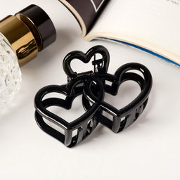 Цена за 12 шт. Крабик для волос «Глянец», сердца трио, 7×4.5 см, чёрный