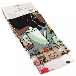 Полотенце кухонное 50х60см "Котофей и кофе", набор 3шт, рогожка 156г/м2, хлопок 100%, на картоне, "Домашняя мода" (Россия)