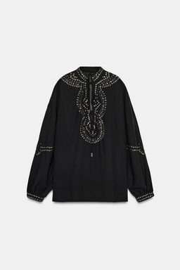SEMI-SHEER BEADED BLOUSE - Zara фото 7