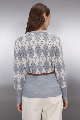 Gri Baklava Desenli Kemerli Triko H?rka TWOAW26HI00150 - Trendyolmilla фото 8