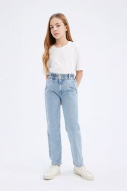 K?z Cocuk Paperbag Jogger Paca Pamuklu Jean Pantolon