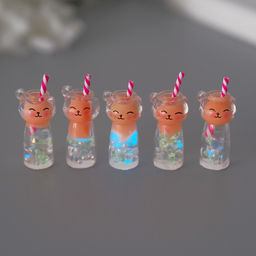 Цена за 5 шт. Подвеска для творчества акрил «Коктейль. Персик-кошка», светится в темноте, 3.4×1.8×1.8 см