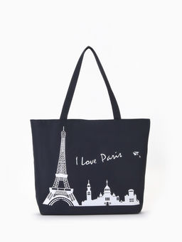 Сумка - шоппер на молнии с подкладкой, 42×9×32 см, с принтом, чёрная