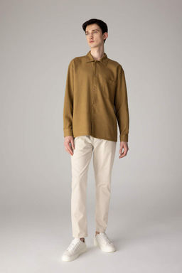 Хлопковая рубашка с длинными рукавами и воротником-поло оверсайз - Defacto фото 2