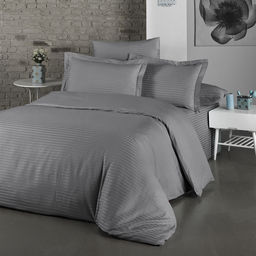 Постельное белье сатин страйп с простыней на резинке в подарочной упаковке - Мокрый асфальт Евро с прост.на резинке 180*200*25 (нав.70х70)