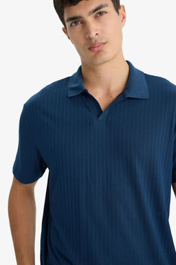 Regular Fit Krink_l Dikey Dokulu Hafif Kuma_ Polo Yaka K_sa Kollu Ti__rt - Defacto фото 4