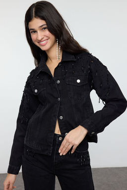 Siyah Tasl? Aksesuar Detayl? Denim Ceket TWOSS25CE00002 - Trendyolmilla фото 2