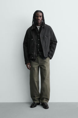 CAZADORA DENIM CUELLO COMBINADO / Negro